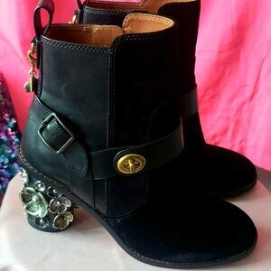 Coach Tea Rose Block Heel Moto Booties